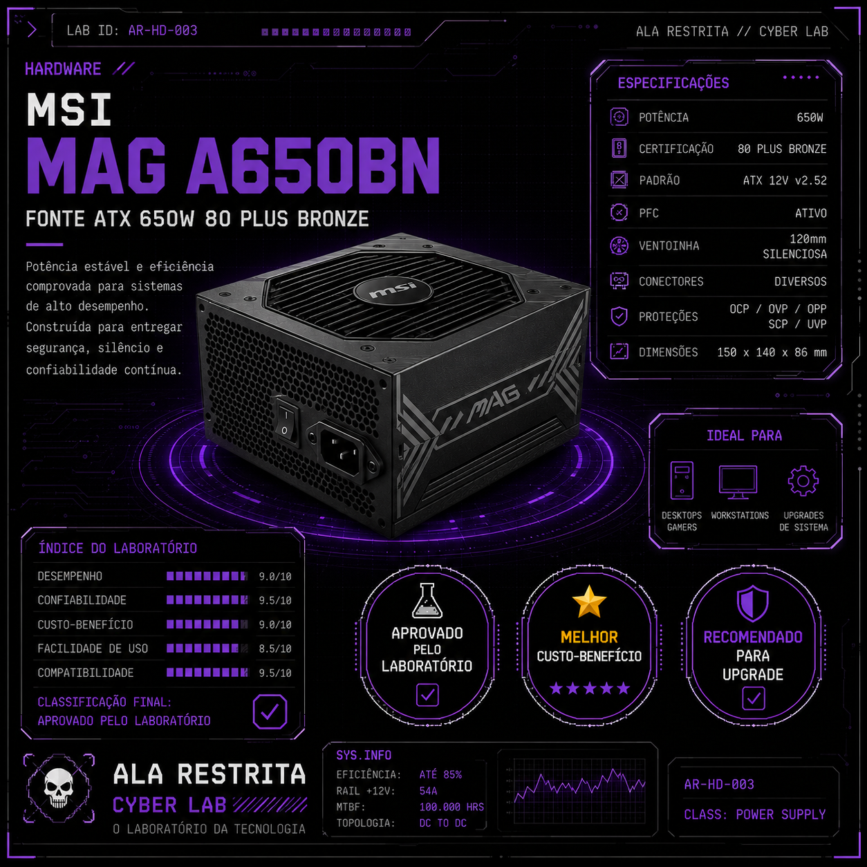 Fonte MSI MAG A650BN 650W 80 Plus Bronze ATX