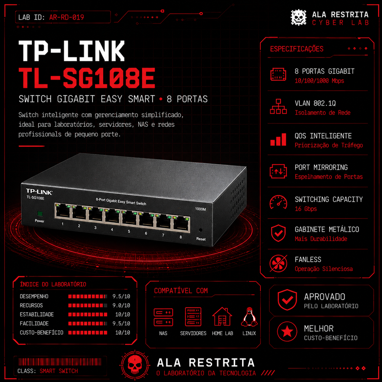 Switch Gigabit Inteligente TP-Link TL-SG108E 8 Portas Easy Smart (BUILD 001)