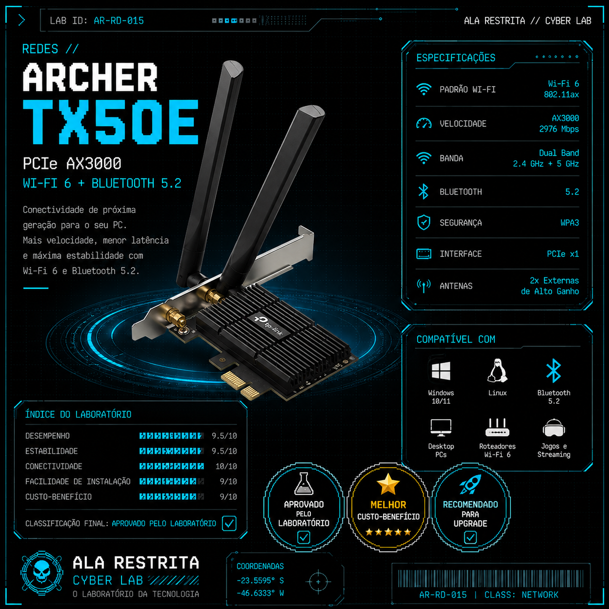 Adaptador PCIe TP-Link Archer TX50E AX3000 Wi-Fi 6 + Bluetooth 5.2