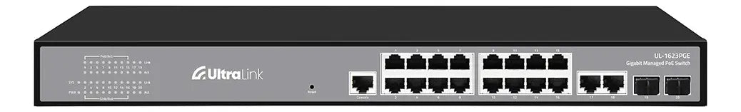 Switch Gerenciável PoE Gigabit Ultra Link 16 Portas RJ45 + 2 Portas SFP