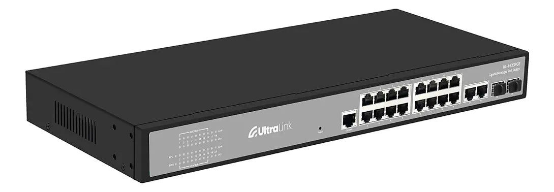 Switch Gerenciável PoE Gigabit Ultra Link 16 Portas RJ45 + 2 Portas SFP