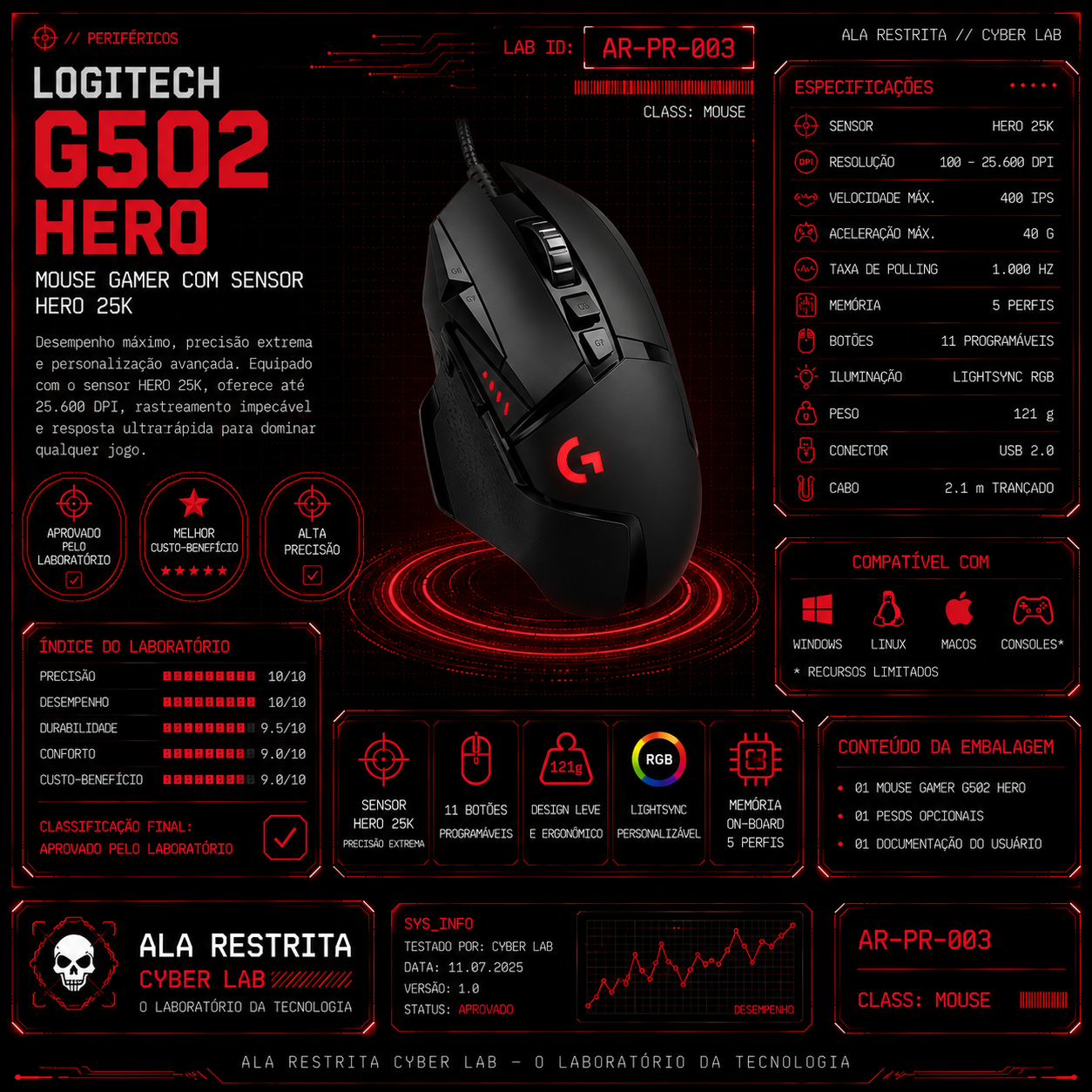 Mouse Gamer G502 HERO Com Sensor HERO 25K Logitech
